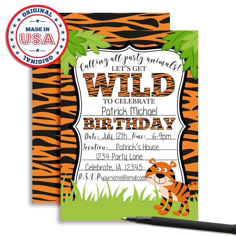 Amanda Creation Tiger Birthday Party Invitations for a WILD time, 20 5x7 Fill In Cards with Twenty White Envelopes by AmandaCreation. - Image 3